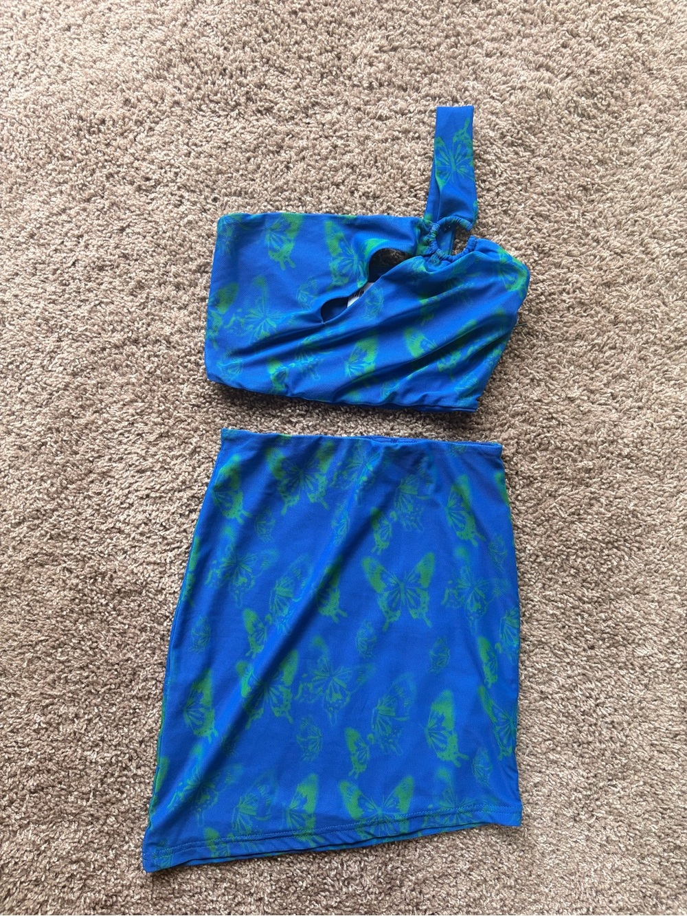 Princess Polly Blue and Green One-Shoulder Butterfly Bikini Set